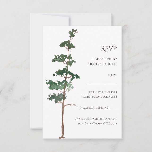 Minimalist Watercolor Spruce Wedding OSA Kort (Framsida)