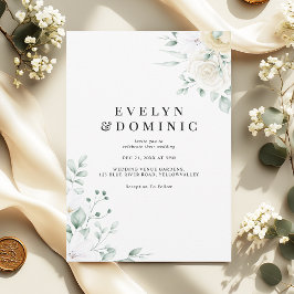 Minimalist Watercolour Floral White Rose Wedding Inbjudningar