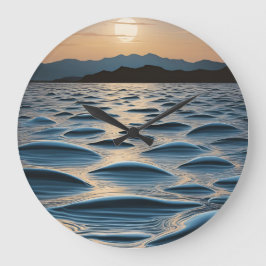 Minimalist Waves at Dawn Stor Klocka