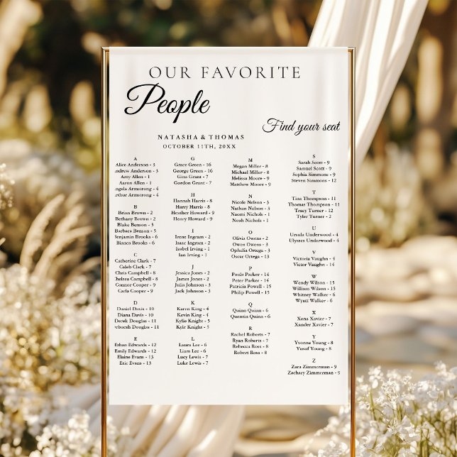 Minimalist Wedding Alphabetical Seating Chart Poster (Skapare uppladdad)