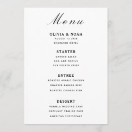 Minimalist Wedding Black & White Menu Card  Meny
