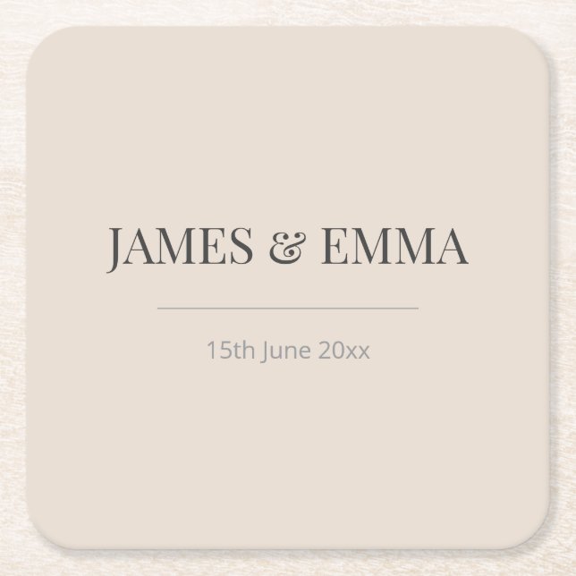 Minimalist Wedding Coaster Soft Latte Underlägg Papper Kvadrat (Framsidan)