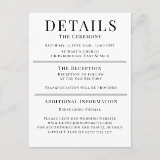 Minimalist Wedding Details Card | Elegant Editable Rådkort