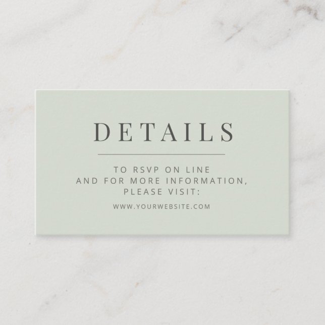 Minimalist Wedding Details Card | Pale Sage Tilläggskort (Framsida)