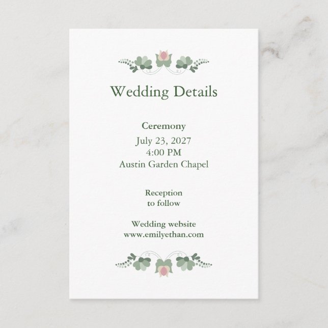 Minimalist Wedding Details Card Sage Green Tilläggskort (Framsida)
