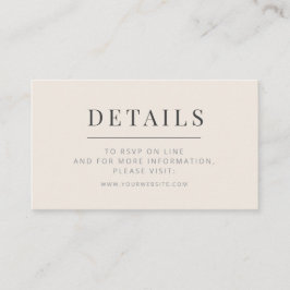 Minimalist Wedding Details Card Soft Beige Tilläggskort