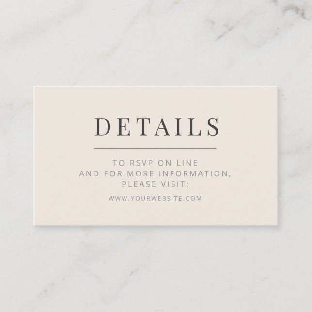 Minimalist Wedding Details Card Soft Beige Tilläggskort (Framsida)