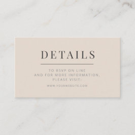 Minimalist Wedding Details Card Soft Latte Tilläggskort