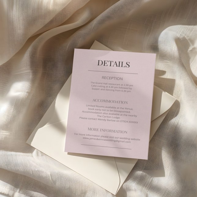 Minimalist Wedding Details Dusky Rose Tilläggskort (Skapare uppladdad)