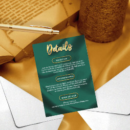 Minimalist Wedding Details Emerald Green & Gold Tilläggskort