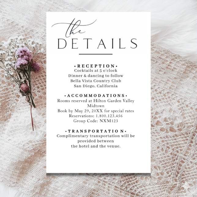 Minimalist Wedding Details Enclosure card Tilläggskort (Skapare uppladdad)