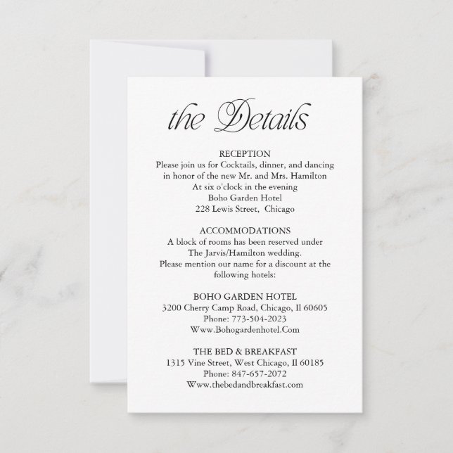 Minimalist Wedding Details Information Insert Card OSA Kort (Framsida)