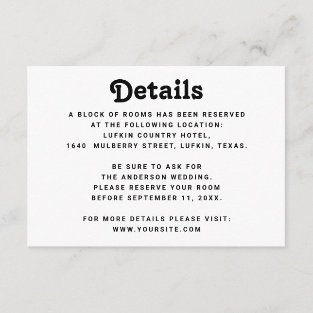 Minimalist Wedding Details | Modern Information Tilläggskort (Framsida)