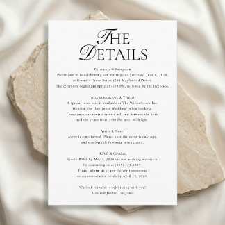 Minimalist Wedding Details Script Photo Tilläggskort