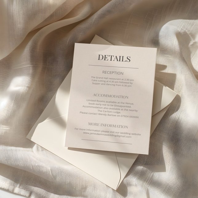 Minimalist Wedding Details Soft Latte Tilläggskort (Skapare uppladdad)