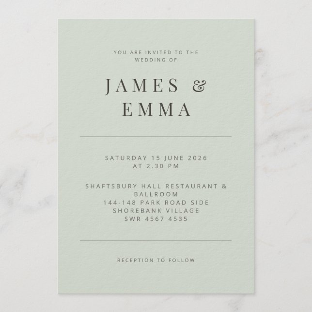 Minimalist Wedding Invitation Pale Sage Inbjudningar (Framsida)