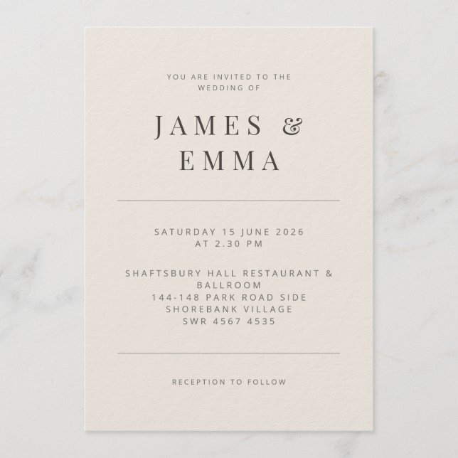 Minimalist Wedding Invitation Soft Beige Inbjudningar (Framsida)