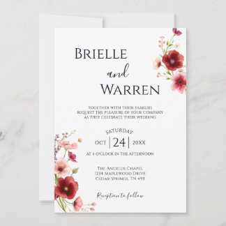 Minimalist Wedding Invitation Wild Flowers Inbjudningar