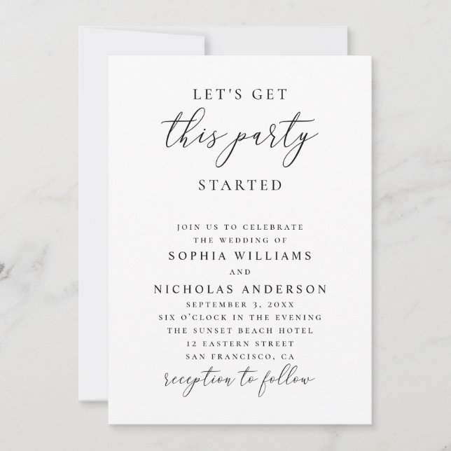 Minimalist Wedding | Let’s Get This Party Started Inbjudningar (Framsida)