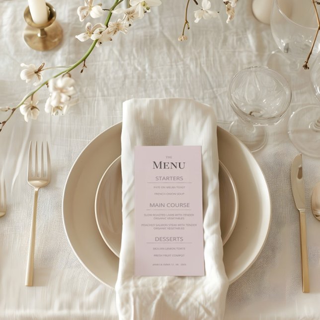 Minimalist Wedding Menu Dusky Rose Meny (Skapare uppladdad)