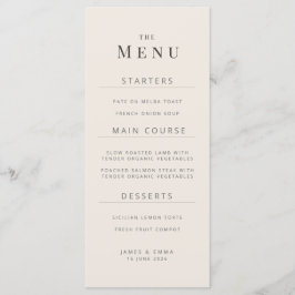 Minimalist Wedding Menu Soft Beige Meny