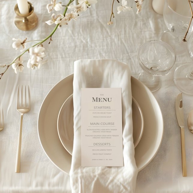 Minimalist Wedding Menu Soft Latte Meny (Skapare uppladdad)