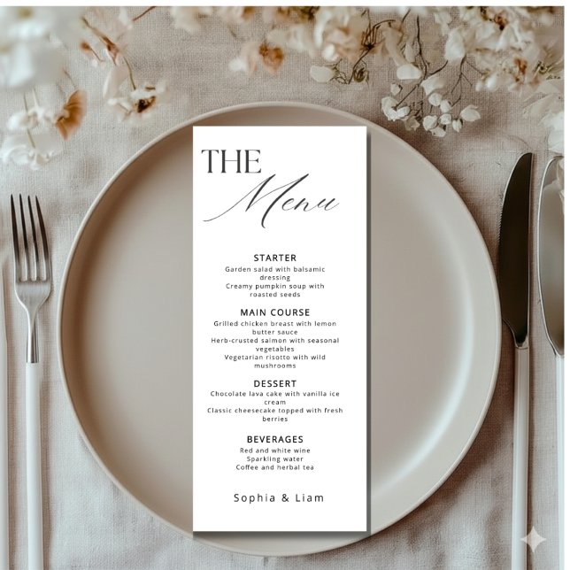 Minimalist Wedding Menu with Modern Calligraphy Meny (Skapare uppladdad)
