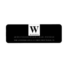 Minimalist Wedding Monogram Black Returadress Etikett