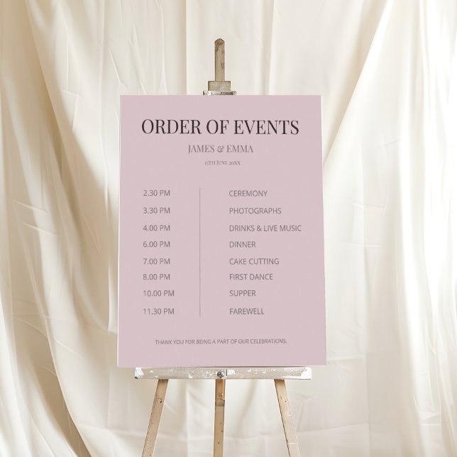 Minimalist Wedding Order of Events Dusky Rose Poster (Skapare uppladdad)