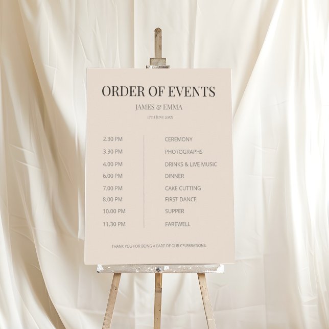 Minimalist Wedding Order of Events Soft Latte Poster (Skapare uppladdad)