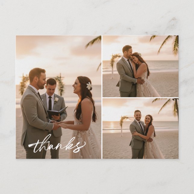 Minimalist Wedding Photo Collage Thank You Card Vykort (Framsida)