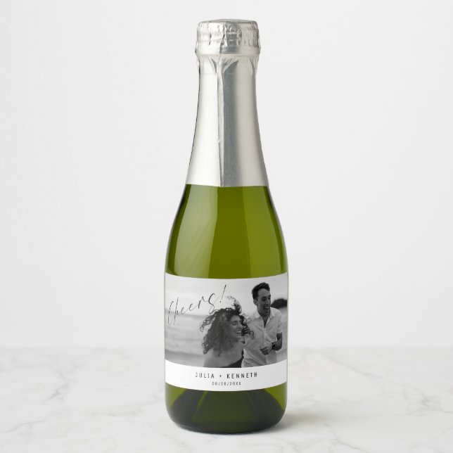 Minimalist Wedding Photograph Sparkling Wine Label (Framsida)