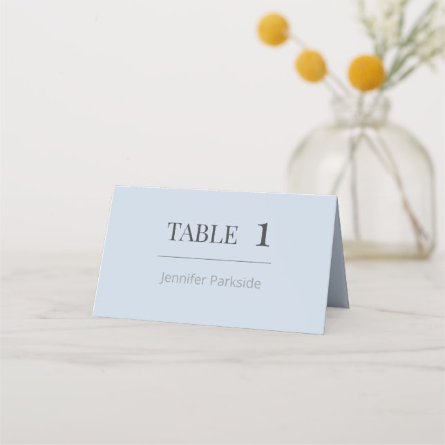 Minimalist Wedding Place Cards | Dusky Blue Placeringskort (Framsida)