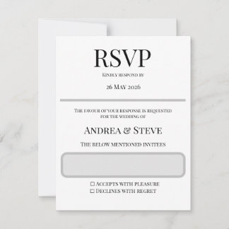 Minimalist Wedding RSVP Card | Editable Template OSA Kort