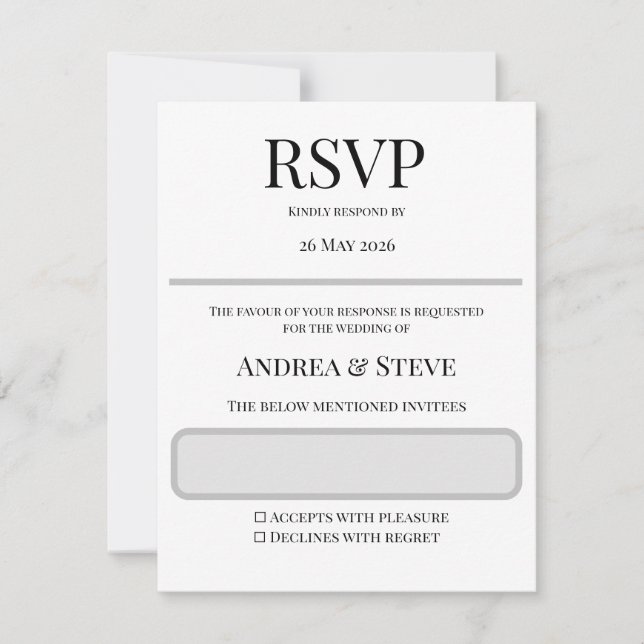 Minimalist Wedding RSVP Card | Editable Template OSA Kort (Framsida)