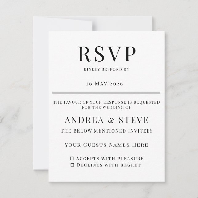 Minimalist Wedding RSVP Card | Elegant Classic OSA Kort (Framsida)