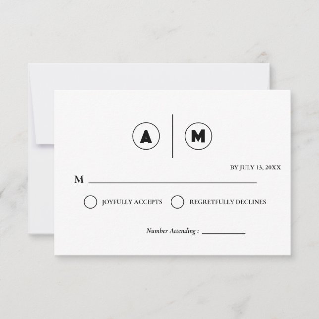 Minimalist Wedding RSVP Card | Simple Black &White Inbjudningar (Framsida)