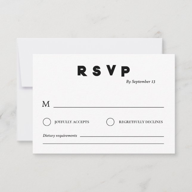 Minimalist Wedding RSVP Card | Simple Black &White Inbjudningar (Framsida)