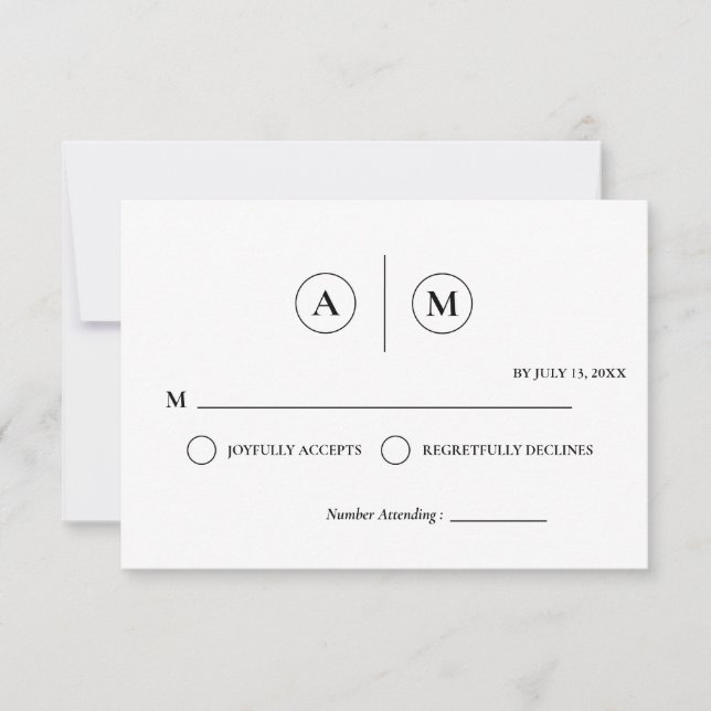 Minimalist Wedding RSVP Card | Simple Black &White Inbjudningar (Framsida)