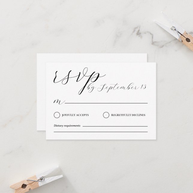 Minimalist Wedding RSVP Card | Simple Black &White Inbjudningar (Fram/Back In Situ)