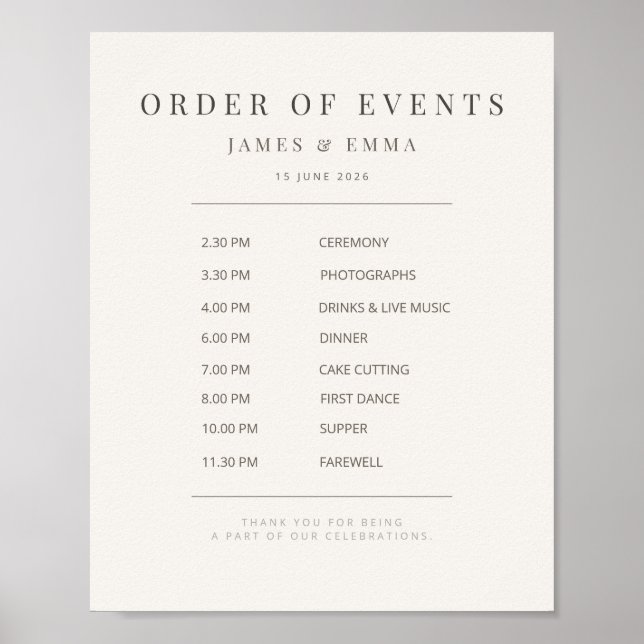 Minimalist Wedding Sign | Warm White Poster (Framsidan)