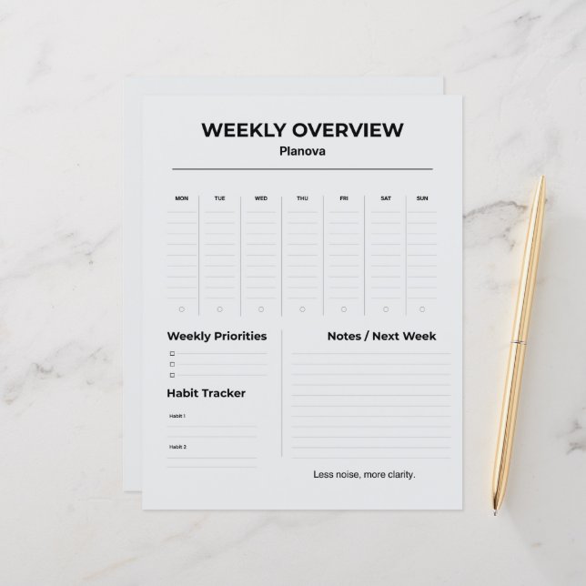 Minimalist Weekly Planner | To Do List organized (Fram/Back In Situ)