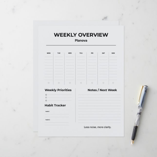 Minimalist Weekly Planner | Weekly Tasks Organizer (Fram/Back In Situ)
