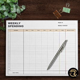 Minimalist Weekly Spending Tracker Anteckningsblock