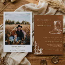 Minimalist Western Boots Country  Photo Wedding Inbjudningar