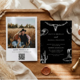 Minimalist Western Rustic Photo Qr Code Wedding Inbjudningar