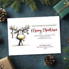 Minimalist Whimsical Reindeer Greeting Card Julkort