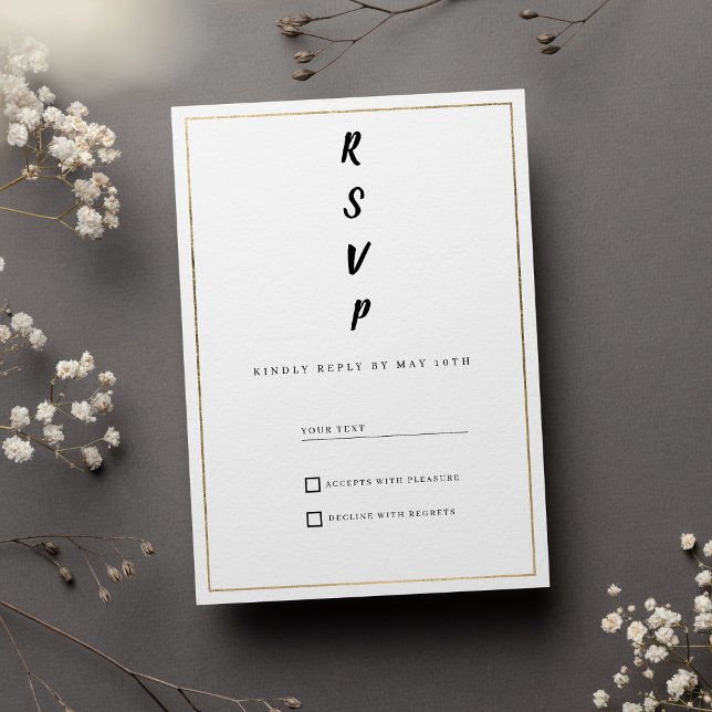 Minimalist white and gold typography RSVP Inbjudningar (Minimalist white and gold typography RSVP)