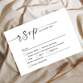 Minimalist White & Black Wedding RSVP Card Spara Datumet
