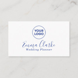 Minimalist White Blue Scan Code Business Card Visitkort